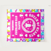 Retro Neon Hartenkoningin Verjaardagsfeest Banner Wandkleed (Voorkant (horizontaal))