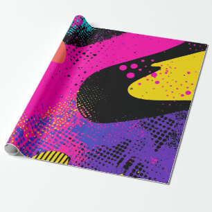 Retro Neon Heet Roze Cyaan Abstracte Pop Art Cadeaupapier