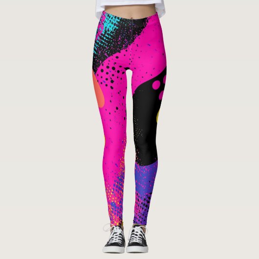 Retro Neon Heet Roze Cyaan Abstracte Pop Art Leggings (Voorkant)