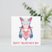 Retro Neon Kat Valentijnsdag Kaart (Staand voorkant)
