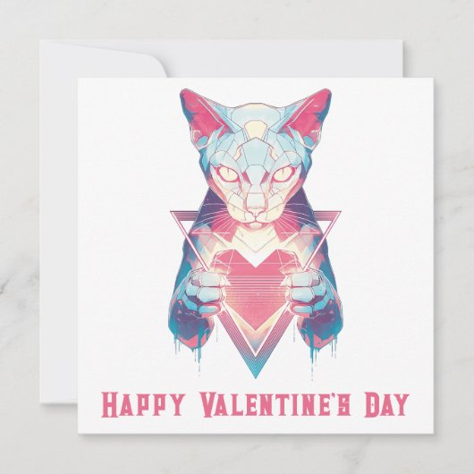 Retro Neon Kat Valentijnsdag Kaart (Voorkant)