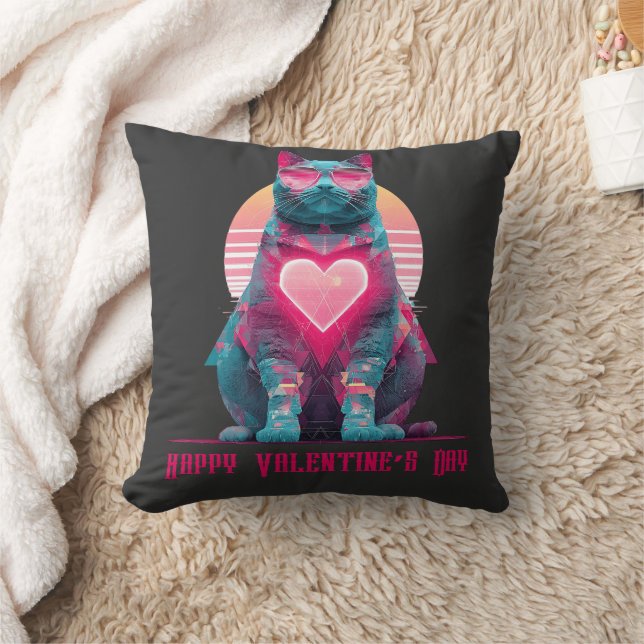 Retro Neon Kat Valentijnsdag Kussen (Deken)
