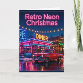 Retro Neon Kerst Diner | Verticale Feestelijke Gro Kaart