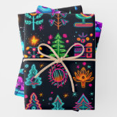 Retro Neon Kerstmis Inpakpapier Vel (In situ)