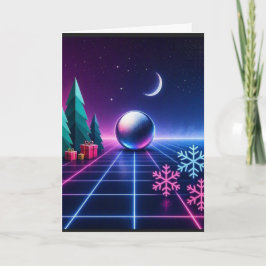 Retro Neon Kerstmis Raster Vakantiegroet Kaart