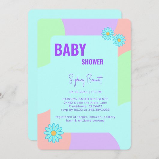 Retro Neon Kleuren Leuk Baby shower Kaart (Voorkant / Achterkant)