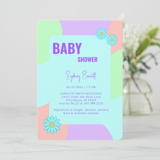 Retro Neon Kleuren Leuk Baby shower Kaart (Staand voorkant)