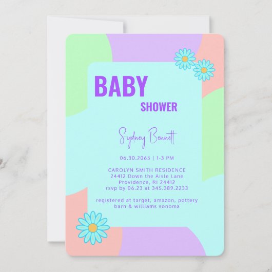 Retro Neon Kleuren Leuk Baby shower Kaart (Voorkant)