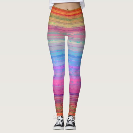 Retro Neon kleuren patroon Leggings (Voorkant)