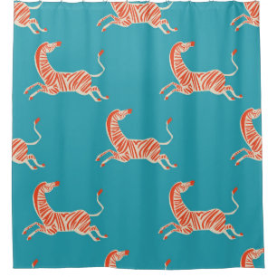 retro neon kleurenillustratie Zebra motief Douchegordijn