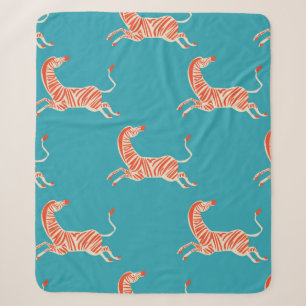 retro neon kleurenillustratie Zebra motief Sherpa Deken