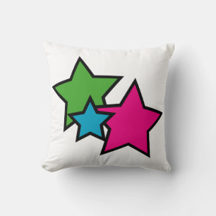 Retro Neon Kleurrijke Sterren Roze Groen Blauw Pop Kussen