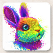 Retro Neon Konijn Dier | konijn Onderzetter set (Voorkant)