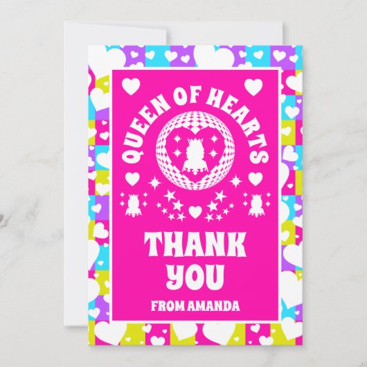 Retro Neon Koningin van Harten Verjaardag Dank u C Kaart (Voorkant)