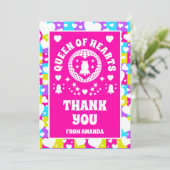 Retro Neon Koningin van Harten Verjaardag Dank u C Kaart (Staand voorkant)