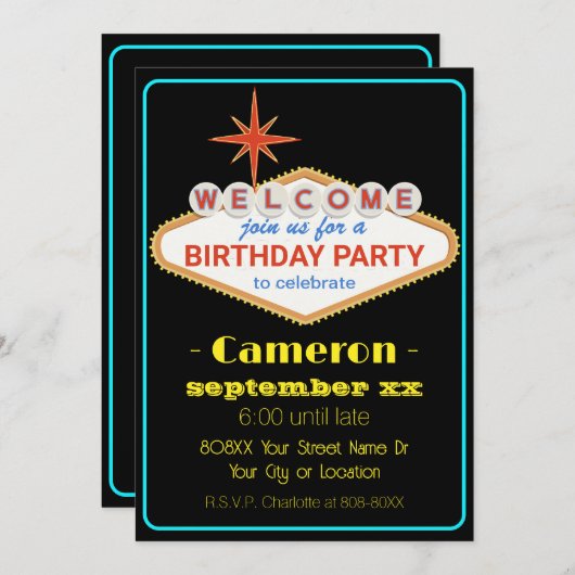 Retro Neon Las Vegas Teken Kaart (Voorkant / Achterkant)