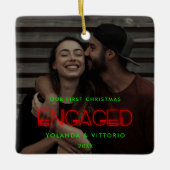 Retro Neon licht ons eerste kerstfeest aan Keramisch Ornament (Voorkant)