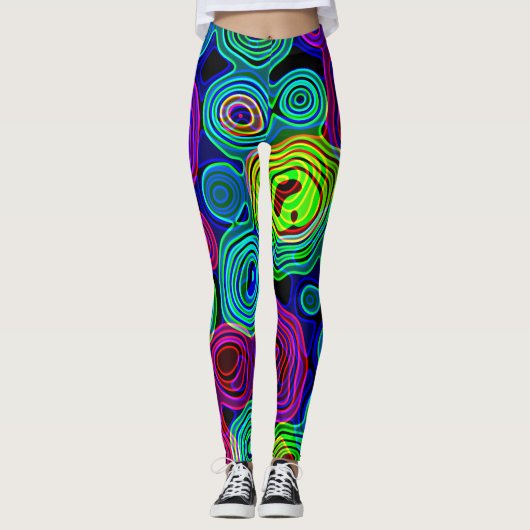 Retro Neon Liquid Dizzy Disco Lines Leggings (Voorkant)