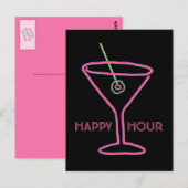 Retro Neon Martini Happy Hour Briefkaart (Voorkant / Achterkant)