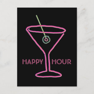 Retro Neon Martini Happy Hour Briefkaart