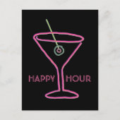 Retro Neon Martini Happy Hour Briefkaart (Voorkant)