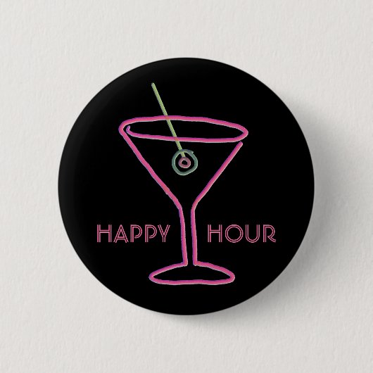 Retro Neon Martini Happy Hour Button (Voorkant)
