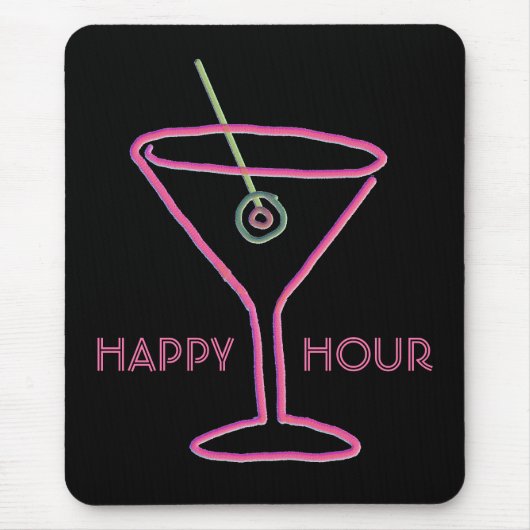 Retro Neon Martini Happy Hour Mousepad Muismat (Voorkant)