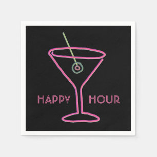 Retro Neon Martini Happy Hour Napkins Servetten