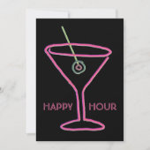 Retro Neon Martini Happy Hour Party Uitnodiging (Voorkant)