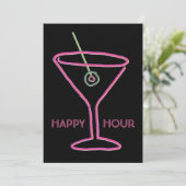Retro Neon Martini Happy Hour Party Uitnodiging (Staand voorkant)