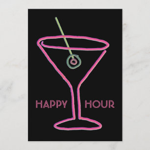 Retro Neon Martini Happy Hour Party Uitnodiging