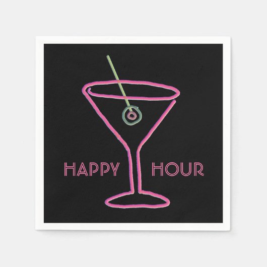Retro Neon Martini Happy Hour servetten (Voorkant)