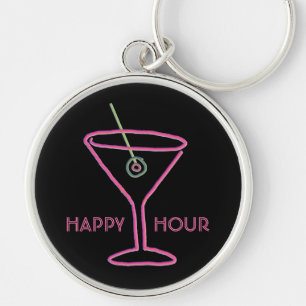 Retro Neon Martini Happy Hour Sleutelhanger