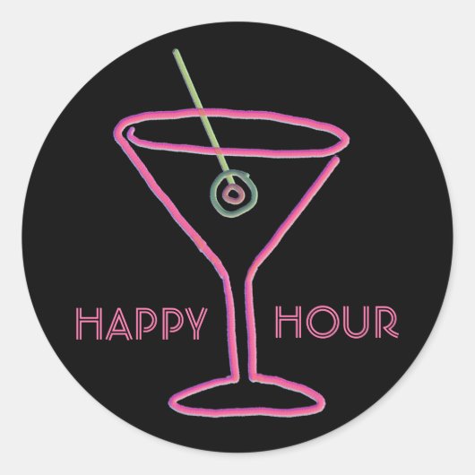 Retro Neon Martini Happy Hour Stickers (Voorkant)