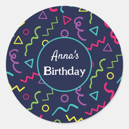 Retro Neon Memphis Pattern Birthday 80 jaar Ronde Sticker (Voorkant)