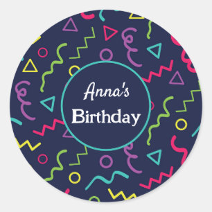 Retro Neon Memphis Pattern Birthday 80 jaar Ronde Sticker