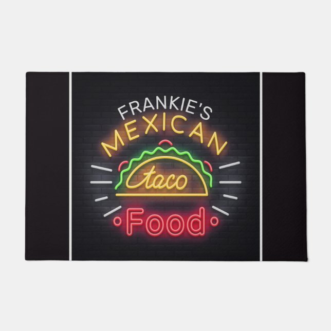 Retro Neon Mexican Food Taco Personalized Diner Deurmat (Voorkant)