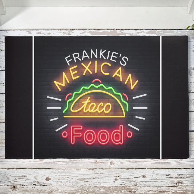 Retro Neon Mexican Food Taco Personalized Diner Deurmat (Creator heeft geüpload)