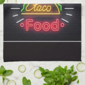 Retro Neon Mexican Food Taco Personalized Diner Theedoek (Gevouwen)