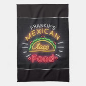 Retro Neon Mexican Food Taco Personalized Diner Theedoek (Verticaal)