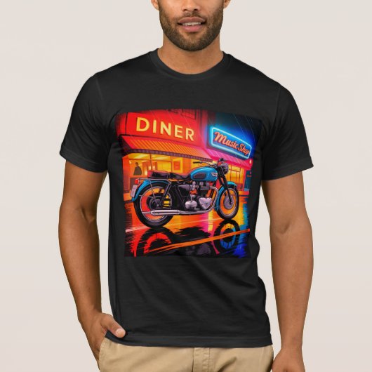 Retro Neon Motorcycle — Cafe Racer Men’s T-shirt (Voorkant)