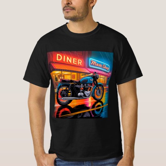 Retro Neon Motorcycle — Cafe Racer Men’s T-shirt (Voorkant)