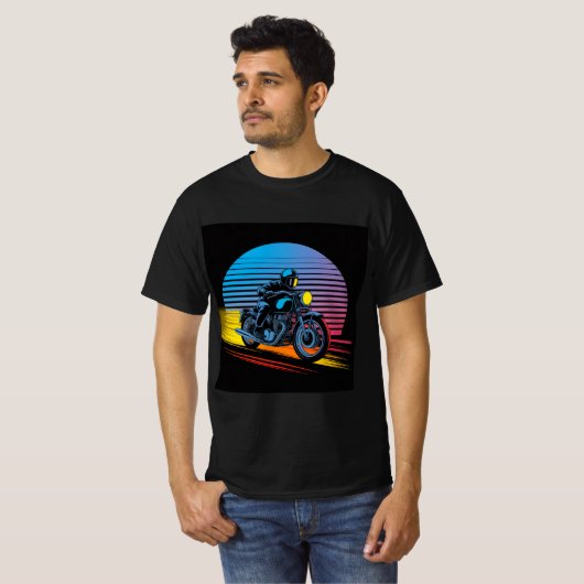 Retro Neon Motorcycle — Cafe Racer Men’s T-shirt (Voorkant volledig)