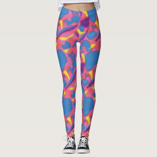 Retro Neon Multikleur Leggings (Voorkant)
