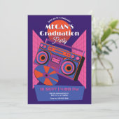 Retro neon muziek electro afstudeerfeest kaart (Staand voorkant)