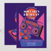 Retro neon muziek electro verjaardag kaart (Voorkant / Achterkant)