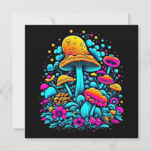 Retro Neon Paddenstoelen en Bloemen Ai Art (Voorkant)