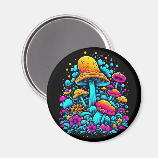 Retro Neon Paddenstoelen en Bloemen Ai Art Magneet (Voorkant / Achterkant)