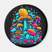 Retro Neon Paddenstoelen en Bloemen Ai Art Magneet (Voorkant)