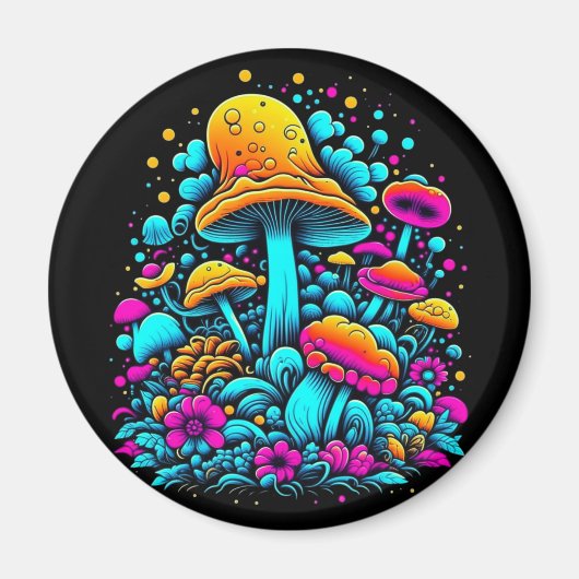 Retro Neon Paddenstoelen en Bloemen Ai Art Magneet (Voorkant)